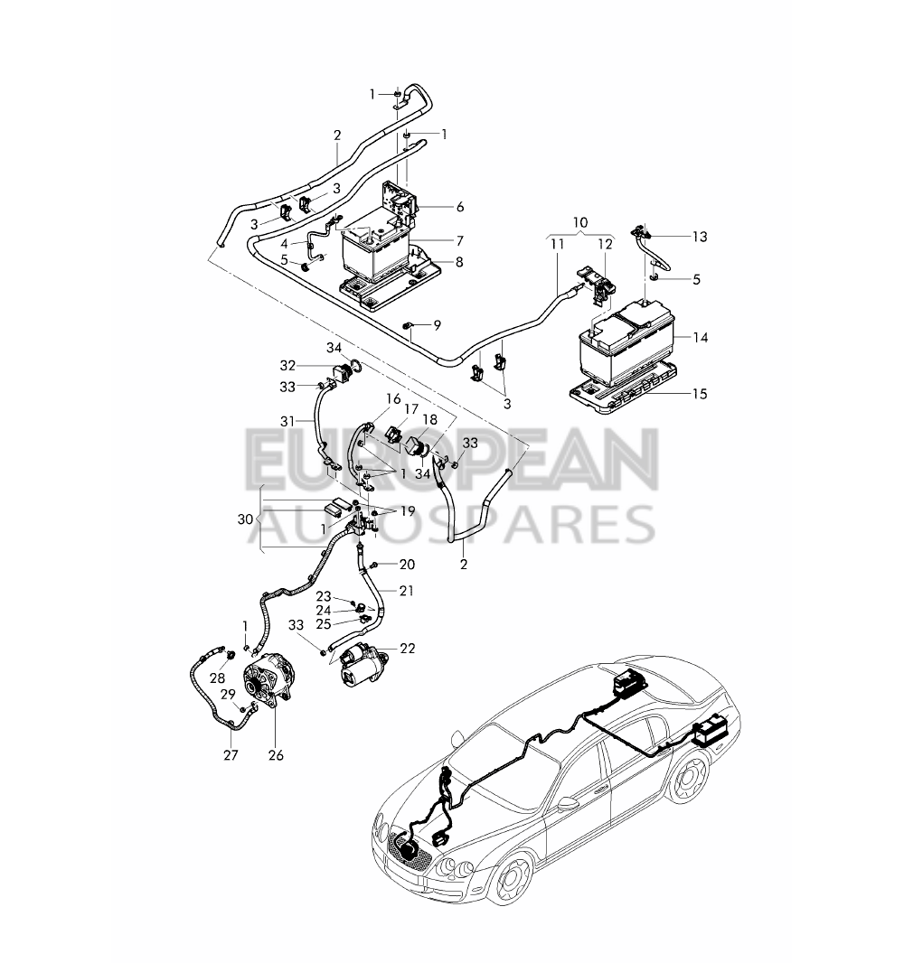 3W0971225D-Bentley WIRING SET FOR BATTERY + 