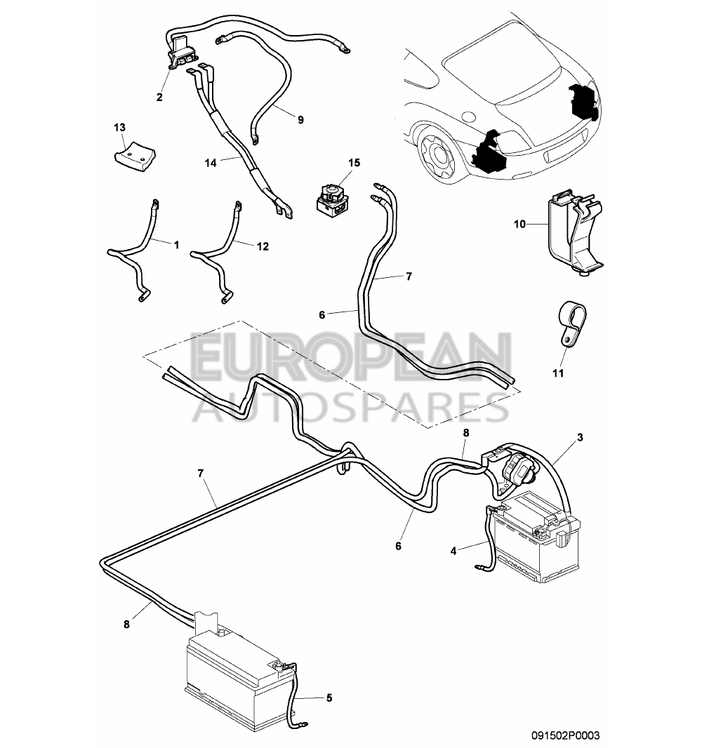 3W5971225A-Bentley WIRING SET FOR BATTERY + 