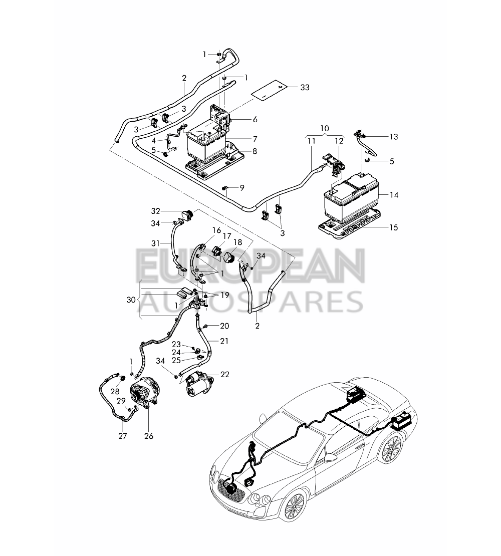 3W0971227D-Bentley WIRING SET FOR BATTERY + 