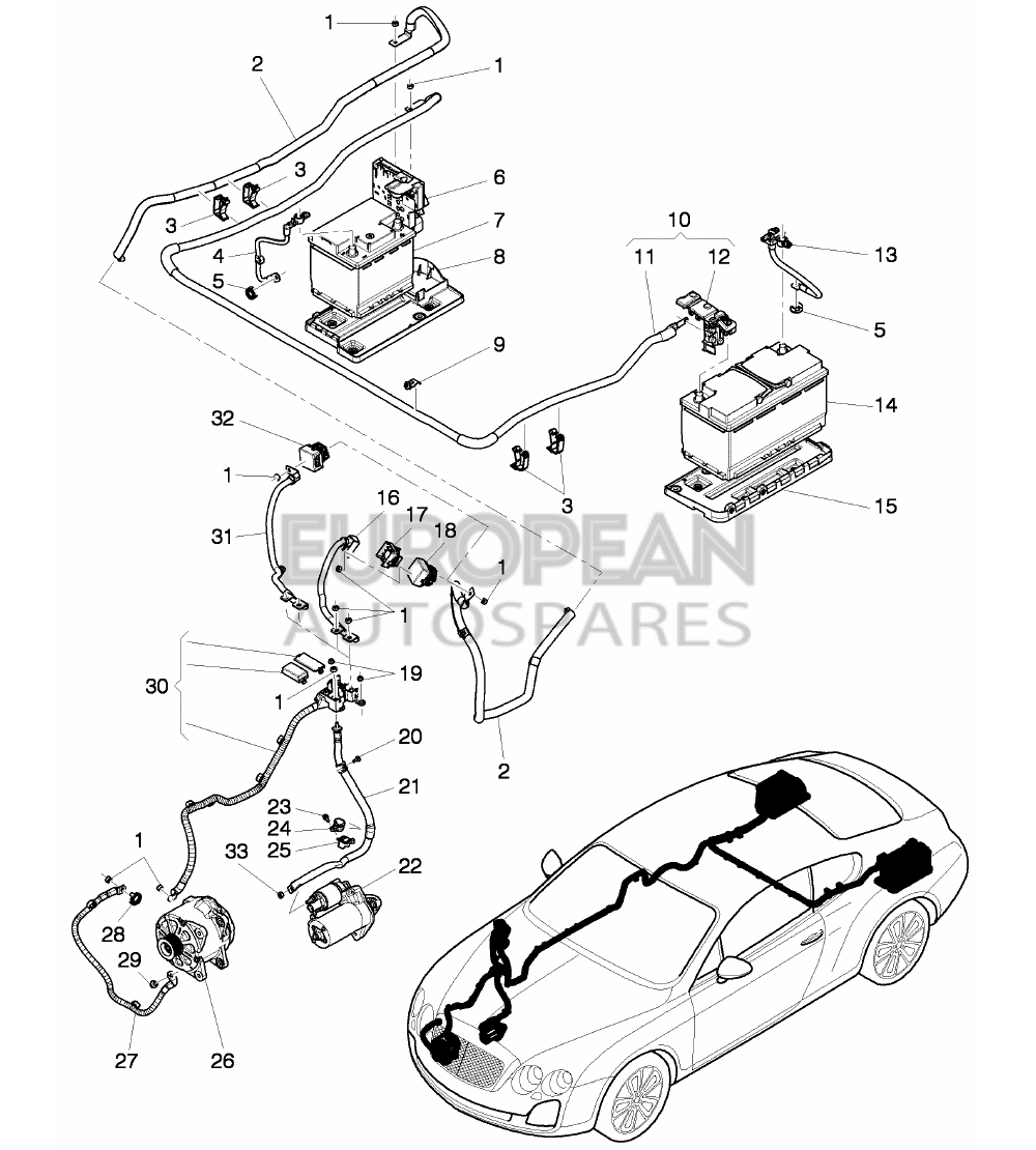 3W0971228H-Bentley WIRING SET FOR BATTERY + 