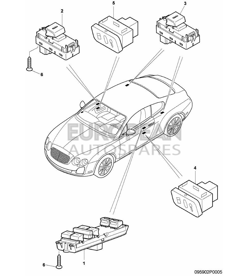 3W8959857-Bentley SWITCH FOR ELECTRIC WINDO