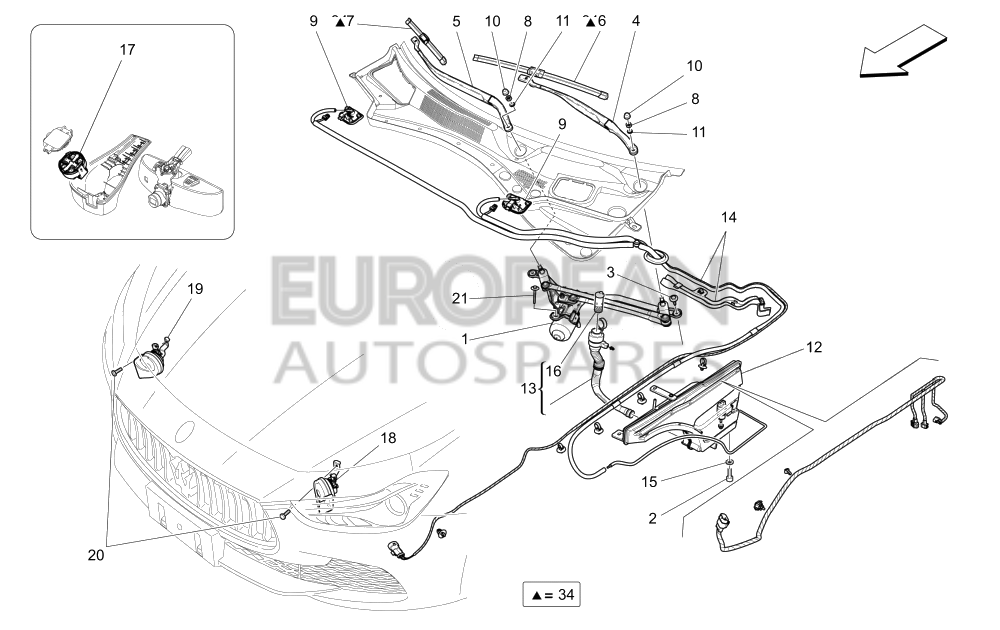 670001648-Maserati WINDSCREEN WASHER TANK - BI-XENON HEADLAMPS FULL AFS WITH HI-PRESSURE WASHING SYSTEM
