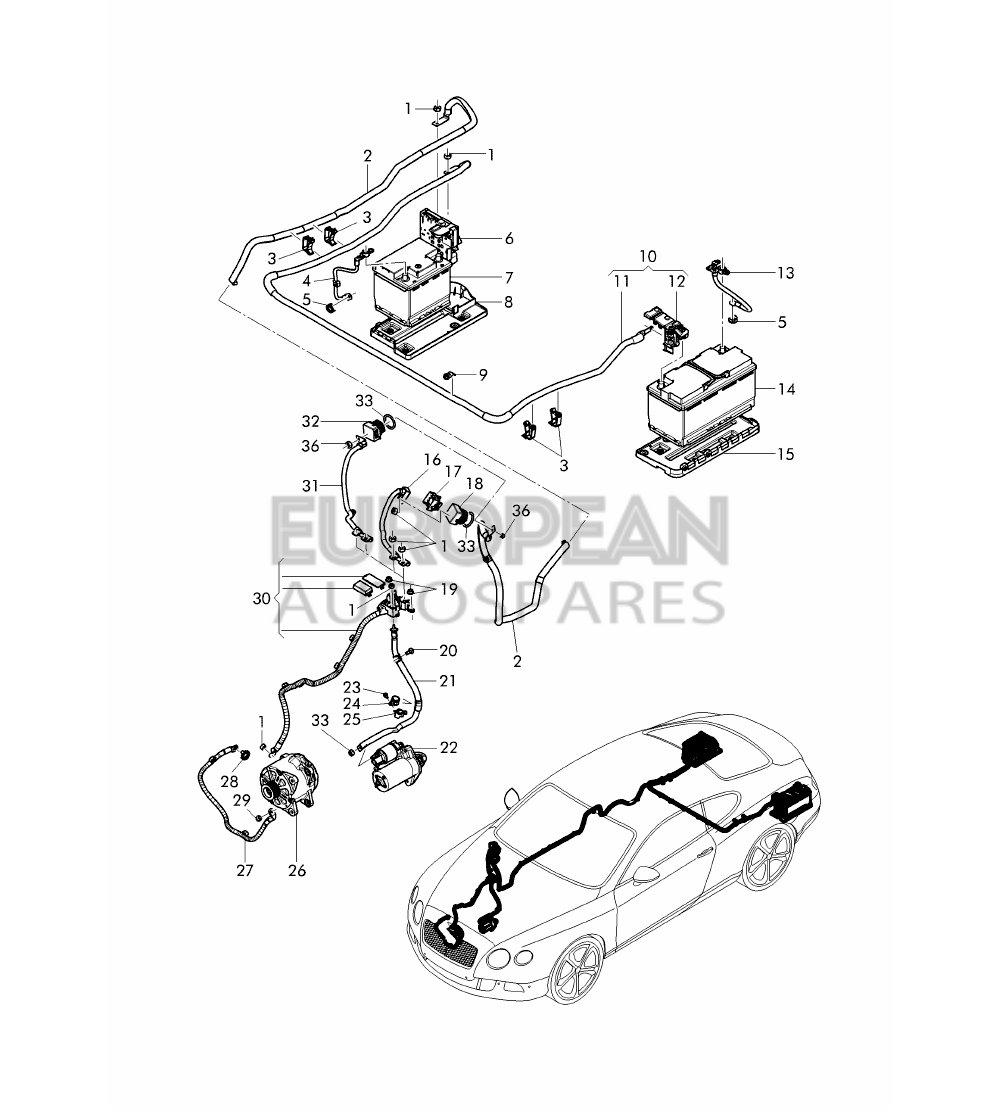 3W0971228K-Bentley WIRING SET FOR BATTERY + 