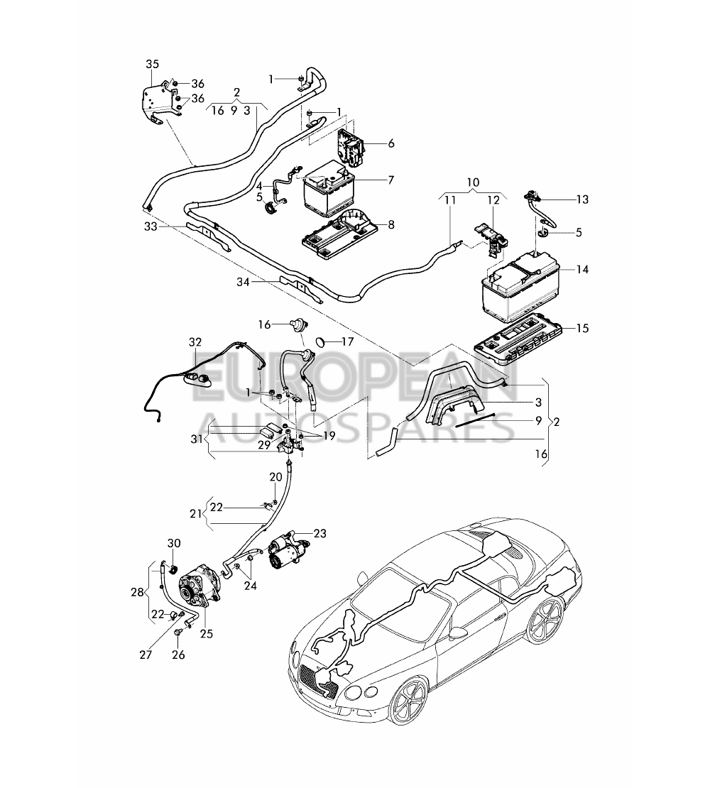 3W2971228A-Bentley WIRING SET FOR BATTERY + 