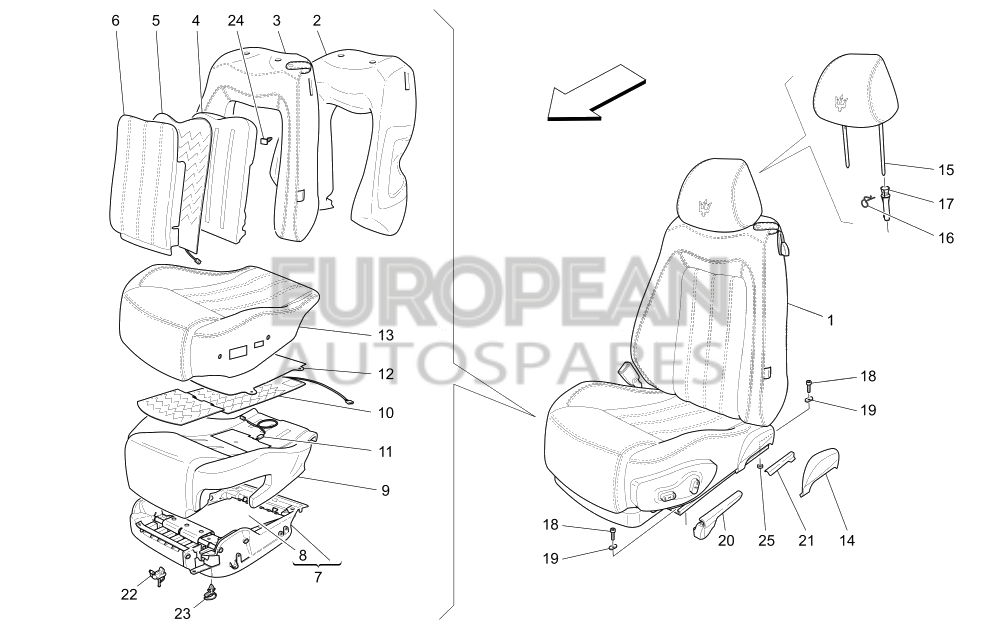 981607633-Maserati COMPLETE FRONT HEAD-REST - Stitched Trident in the headrests / EU AU CN CD UK JP ME / 3