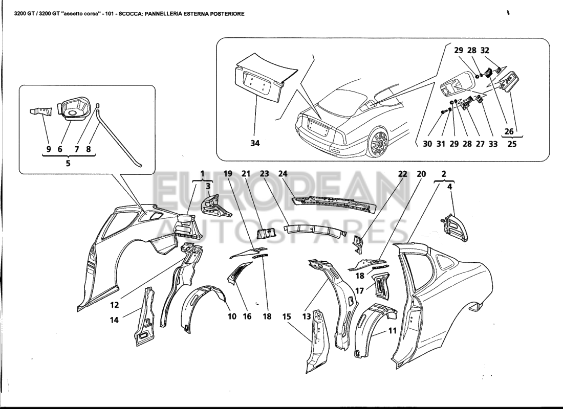 382500392-Maserati R.H. LATERAL INSERT FOR UNDER REAR-WINDOW CROSSPIECE