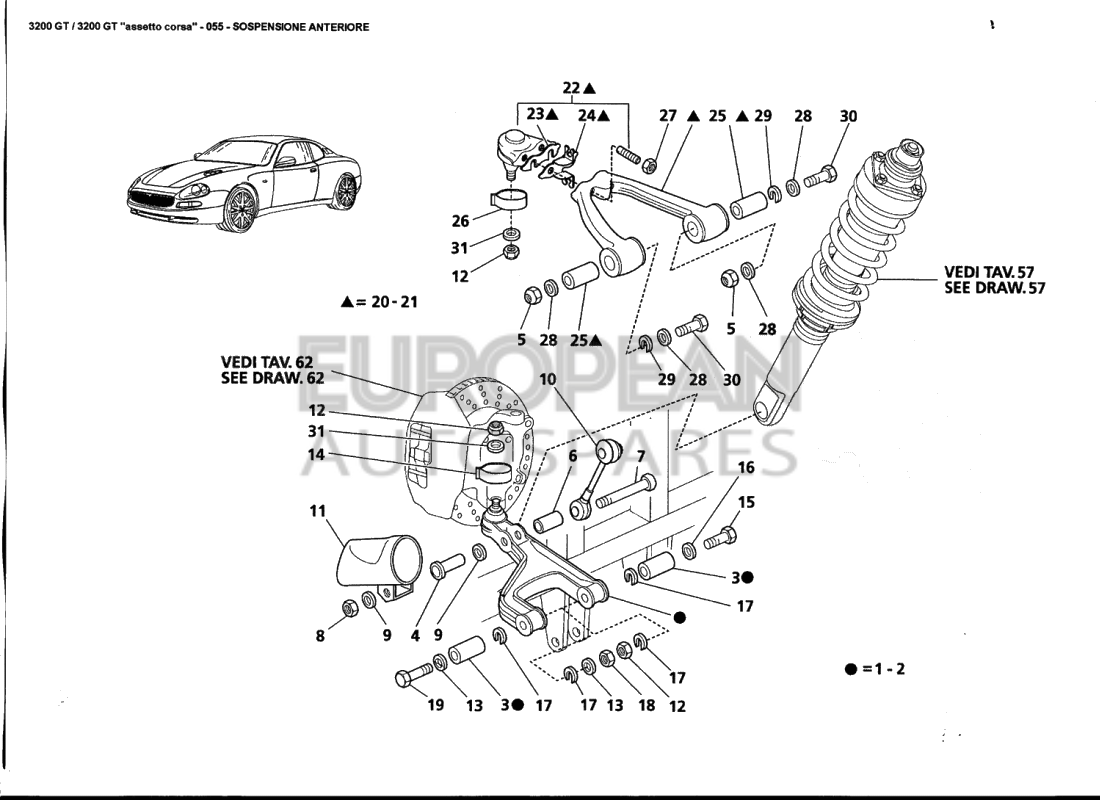 386600028-Maserati FRONT RH SUSPENSION UPPER ARM