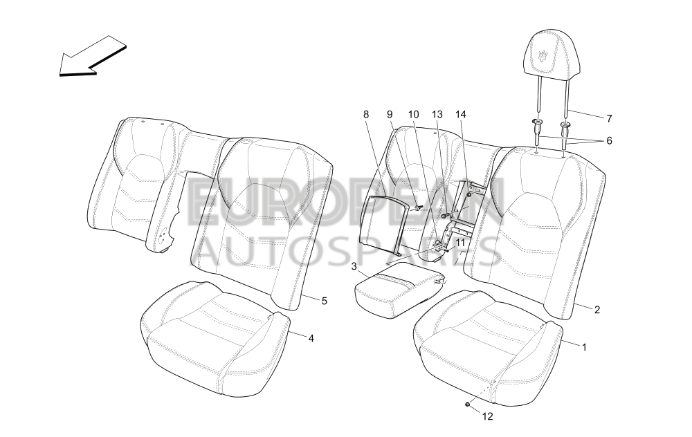 954890848-Maserati REAR SEAT BACK LINING - Drilled Leather lining / 0848 - 08 - HIDE - 364015158 - 48 - CHRONO GREY - 094083985