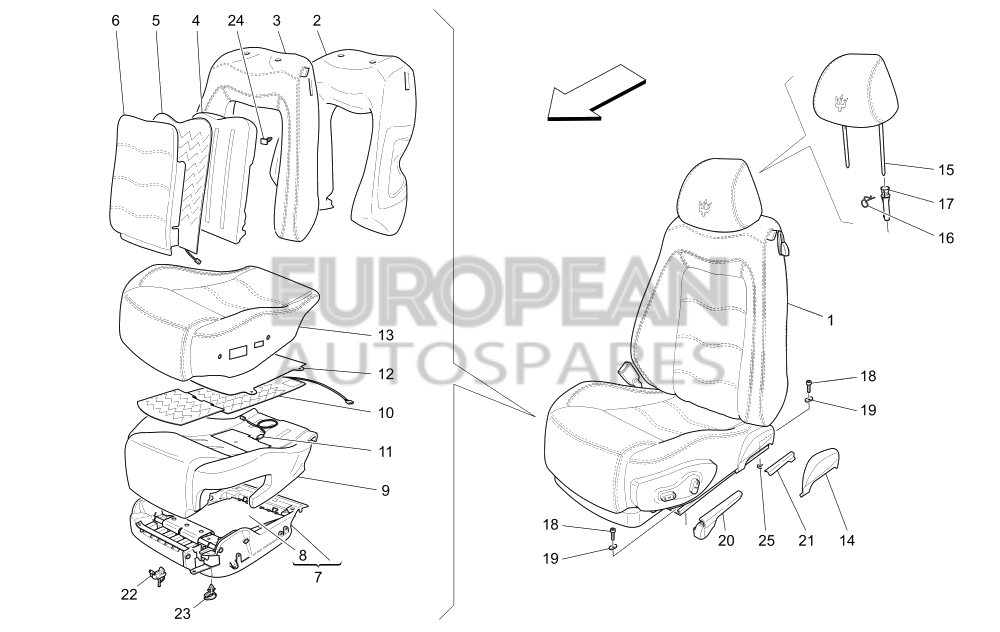 958093528-Maserati COMPLETE FRONT HEAD-REST - Stitched Trident in the headrests / EU AU CN UK JP ME JRH / 2