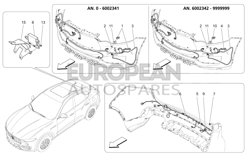 670035363-Maserati FRONT BUMPER WIRING - SURROUND VIEW CAMERA SYSTEM, INCLUDES COURTESY LAMPS ON SIDE MIRRORS