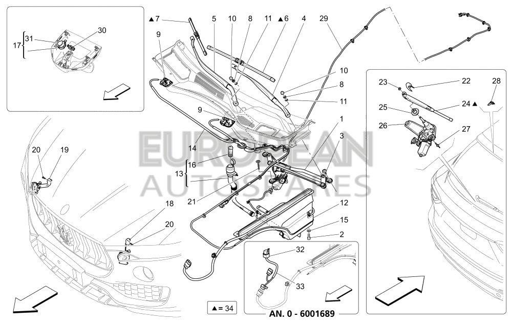 670032336-Maserati PASSENGER SIDE WINDSCREEN WIPER ARM
