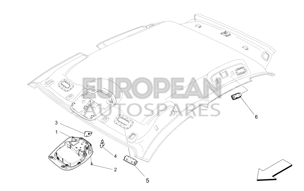 670086194-Maserati DOMELIGHT PLATE - LARGE SUNROOF WITH ELECTRICAL DRIVE ALCANTARA ROOFLINING / GREY