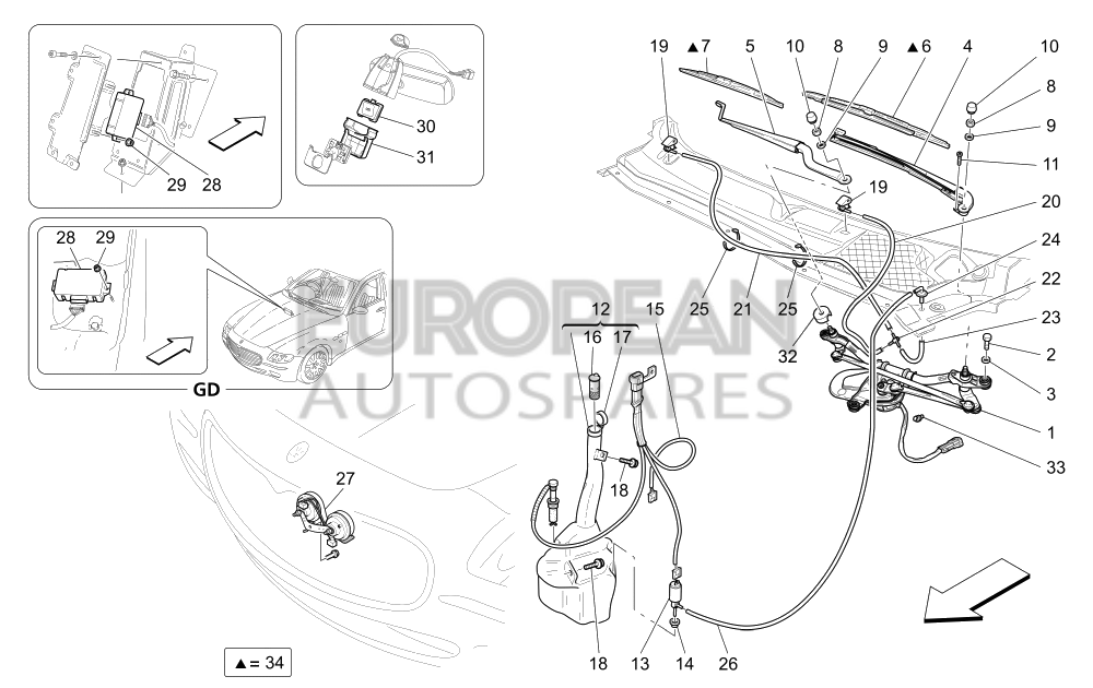 81204300-Maserati DRIVER SIDE WINDSCREEN WIPER ARM