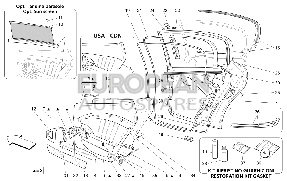 986730202-Maserati R.H. REAR DOOR PANEL - Natural Leather lining Dual Colour Interior / EU AU CN UK JP / 0202 - 02 - IVORY - 364015270 - 02 - IVORY - 364015270