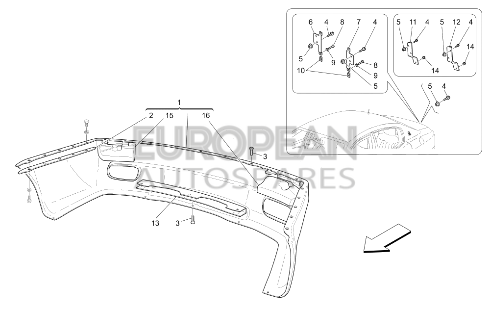 980139383-Maserati COMPLETE REAR BUMPER - Front and rear park sensors / EU AU CN UK JP