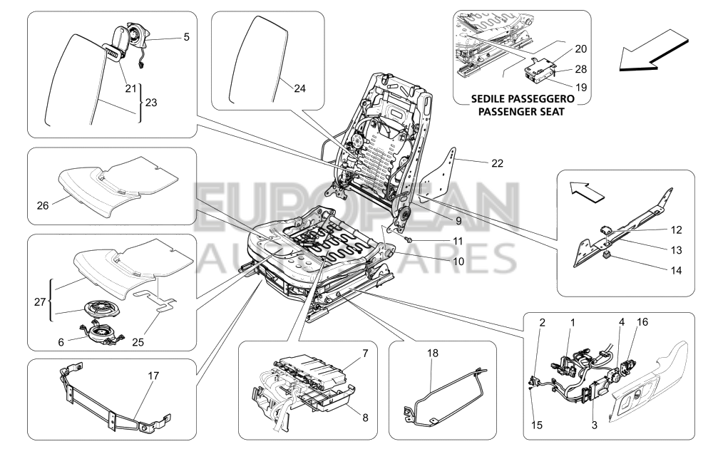 670006100-Maserati LH SEAT WIRING HARNESS - SEAT TRACK POSITION / EU CN JP ME KO