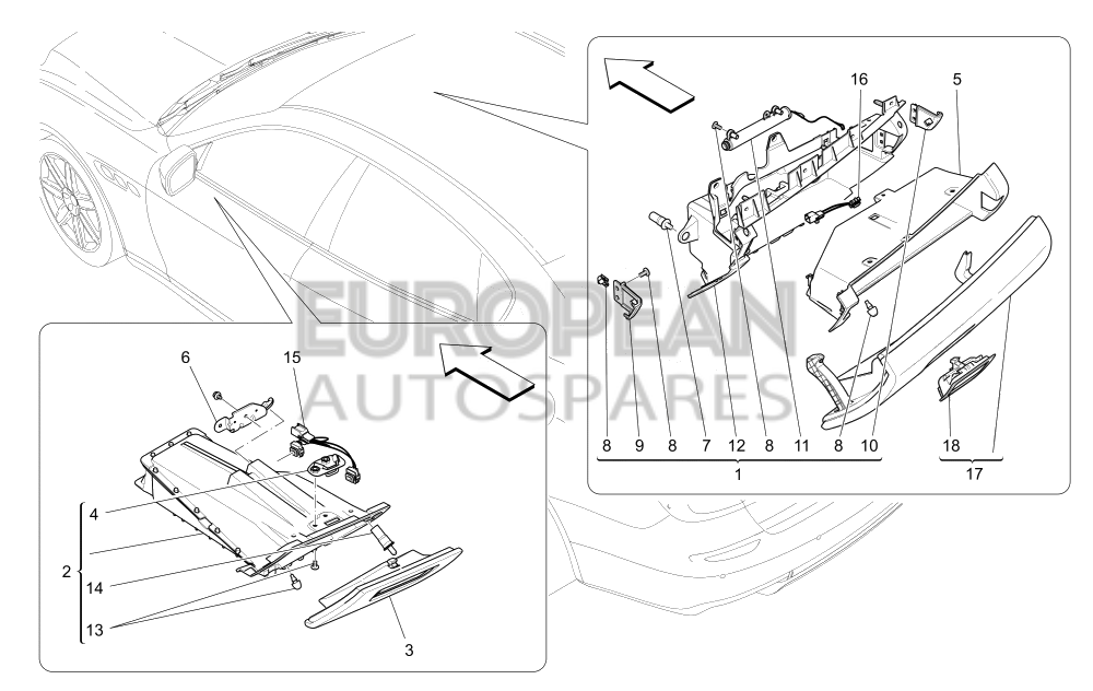 673003831-Maserati GLOVE BOX - MOBILE PARTS - V6 LEATHER SEAT UPHOLSTERY WITH VERTICAL RIB DESIGN / EU CN US CD JP ME KO / HIDE