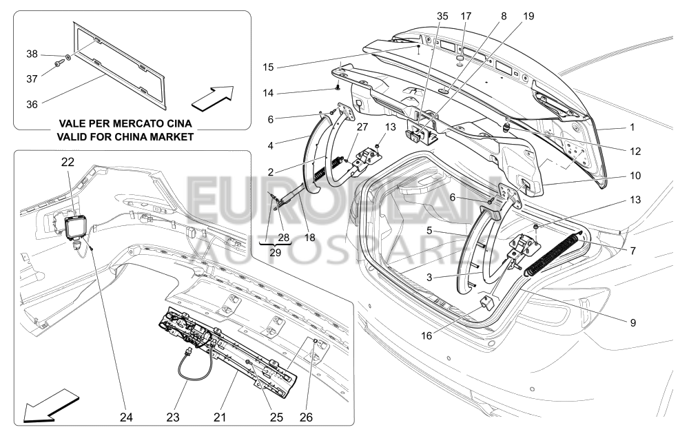 670042404-Maserati BOOT LID COVER - POWER LIFTGATE WITH KICK SENSOR / BLACK