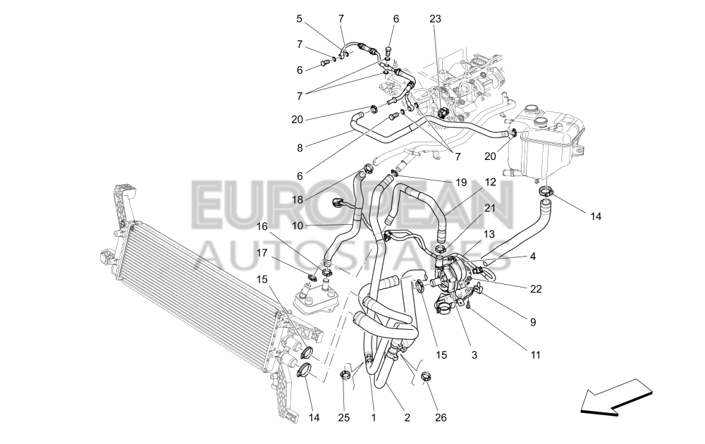670003297-Maserati PIPE BETWEEN ENGINE AND SECONDARY RADIATOR