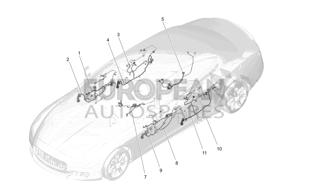 670037931-Maserati RH REAR DOOR WIRING HARNESS - REAR SOLAR PROTECTIVE SHADES CENTRALIZED ELECTRICAL LOCKING