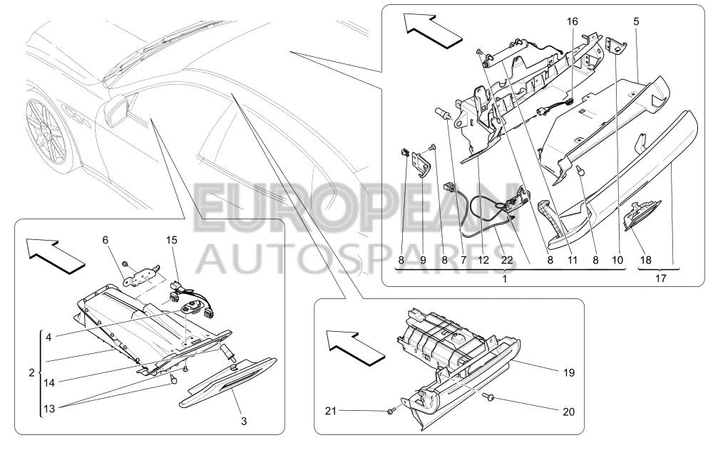 673008301-Maserati GLOVE BOX - MOBILE PARTS - V8 Leather Seat Upholstery / EU CN US CD JP ME KO / BLACK